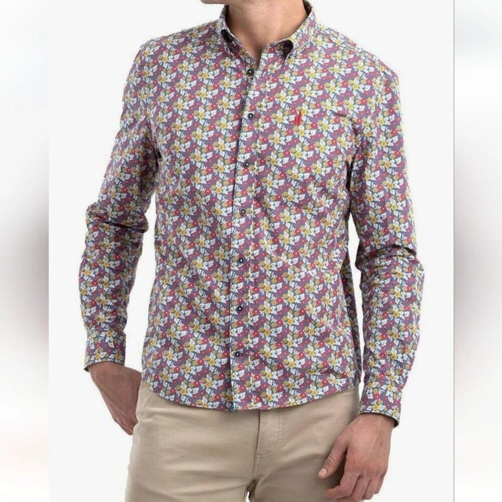 JOHNNIE-O | Floral Long Sleeve Button Down Shirt Hangin' Out 'Wake' Casual M